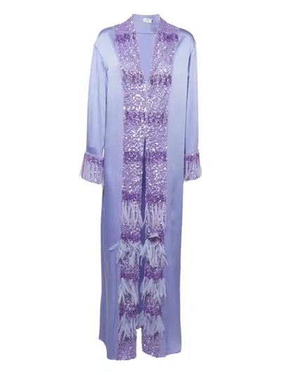 Pre-owned Elisabetta Franchi Sequin-embellished Fringe-detail Dress In Purple