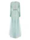 Elisabetta Franchi Sequin Embellished Sheer Overlay Long Sleeve Dress In Blue