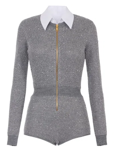 Elisabetta Franchi Sequin-embellished Knitted Jumpsuit In Gray