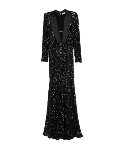 ELISABETTA FRANCHI SEQUIN-EMBELLISHED LAPEL MAXI DRESS