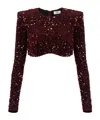 Elisabetta Franchi Sequin-embellished Long-sleeve Blouse In Burgundy