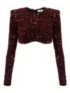 Elisabetta Franchi Sequin-embellished Long-sleeve Blouse In Red