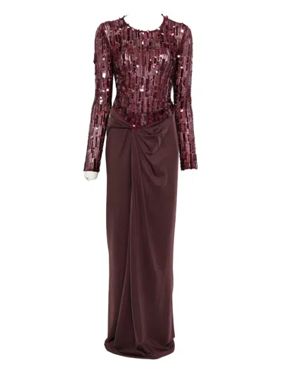 Elisabetta Franchi Sequin-embellished Maxi Dress In Burgundy