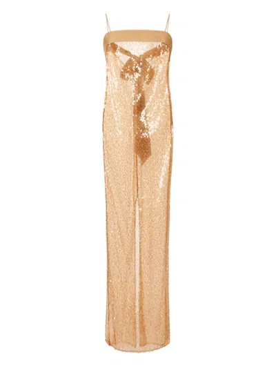 Elisabetta Franchi Sequin-embellished Maxi Dress In Neutral