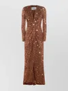 Elisabetta Franchi Sequin Embellished Maxi Dress V-neckline In Brown