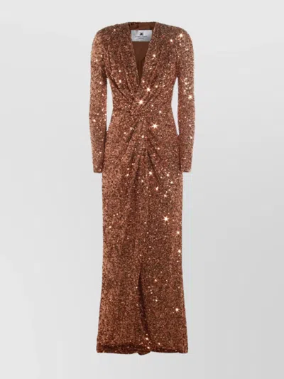 Elisabetta Franchi Sequin Embellished Maxi Dress V-neckline In Brown