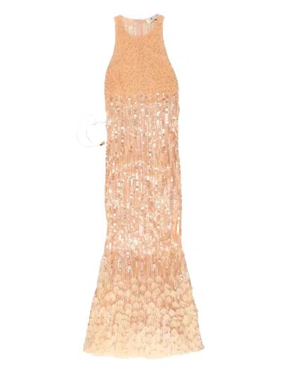 Elisabetta Franchi Sequin-embellished Maxi Evening Dress In Neutral