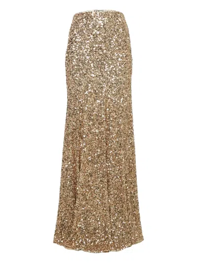 Pre-owned Elisabetta Franchi Sequin-embellished Maxi Skirt In Gold