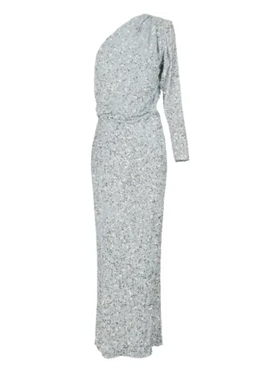 Elisabetta Franchi Sequin-embellished One-shoulder Maxi Dress In Gray