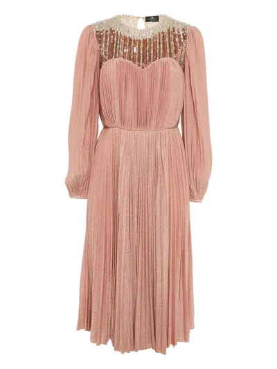 Pre-owned Elisabetta Franchi Sequin-embellished Plissé Dress