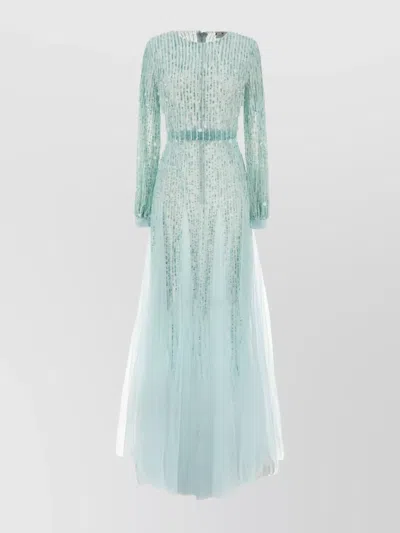 Elisabetta Franchi Sequin Embellished Sheer Overlay Long Sleeve Dress