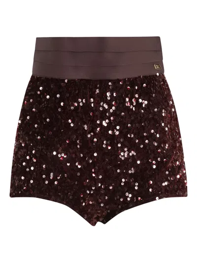 Elisabetta Franchi Sequin-embellished Shorts In Burgundy