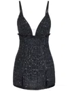 Elisabetta Franchi Sequin-embellished Tweed Mini Dress In Black