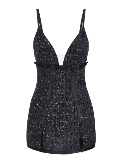 ELISABETTA FRANCHI SEQUIN-EMBELLISHED TWEED DRESS