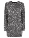 Elisabetta Franchi Steel Mini Dress With Sequins In Silver