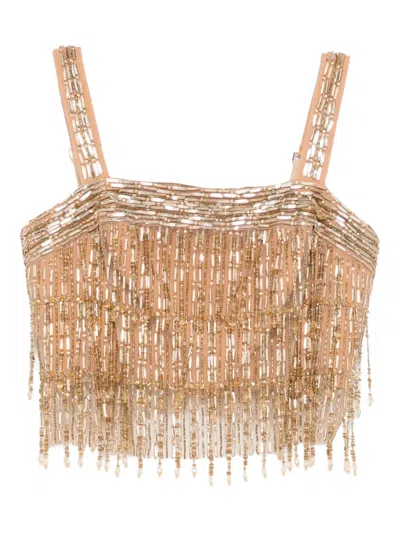 Elisabetta Franchi Sequin-embroidered Crepe Top In Neutral