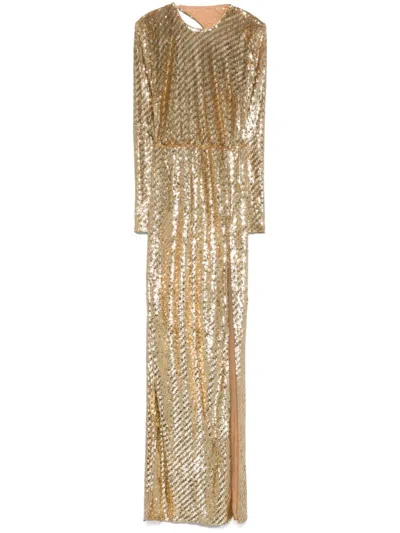 ELISABETTA FRANCHI SEQUIN-EMBROIDERED CUT-OUT GOWN