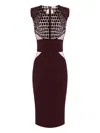 Elisabetta Franchi Fitted Midi Dress With Glossy Embellishments In Brown