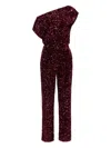 Elisabetta Franchi Chenille Jumpsuit Embroidered With Sequins In Burgundy