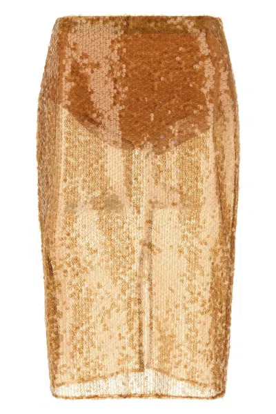 Elisabetta Franchi Sequin Embellished High Waist Skirt In Gold