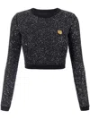 Elisabetta Franchi Sequin-thread Wool Crop Top In Black