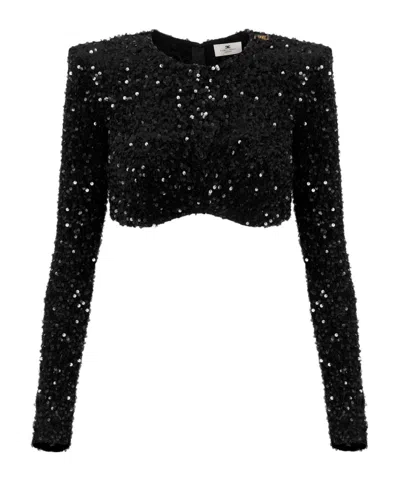Elisabetta Franchi Sequin Top In Black