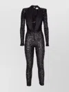 Elisabetta Franchi Sequin Trousers V-neck Embellished Detail In Black