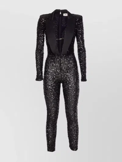 ELISABETTA FRANCHI SEQUIN TROUSERS V-NECK EMBELLISHED DETAIL