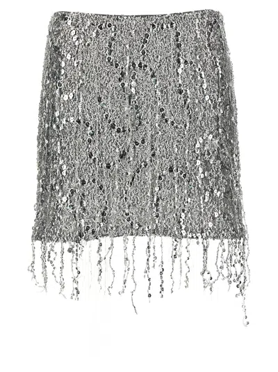 Elisabetta Franchi Silver Embroidered Sequin Mini Skirt