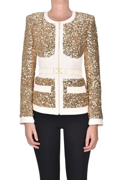 Elisabetta Franchi Sequined Blazer In Neutral