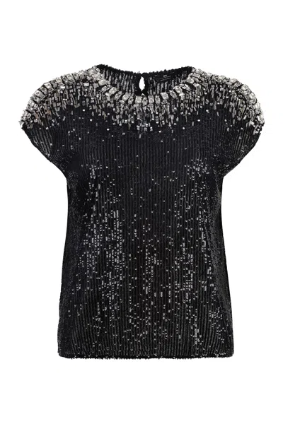 Elisabetta Franchi Open Back Sequined Blouse For Women In Black