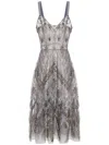 Elisabetta Franchi Sequined Chevron Midi Dress In Neutrals