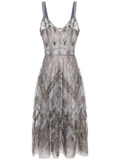 Elisabetta Franchi Sequined Chevron Midi Dress In Cg8 Steel