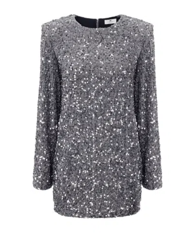 ELISABETTA FRANCHI ELISABETTA FRANCHI SEQUIN-EMBROIDERED CHENILLE BOXY MINI-DRESS