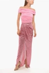 Elisabetta Franchi Sequined Dress With Draped Neckline In Pink