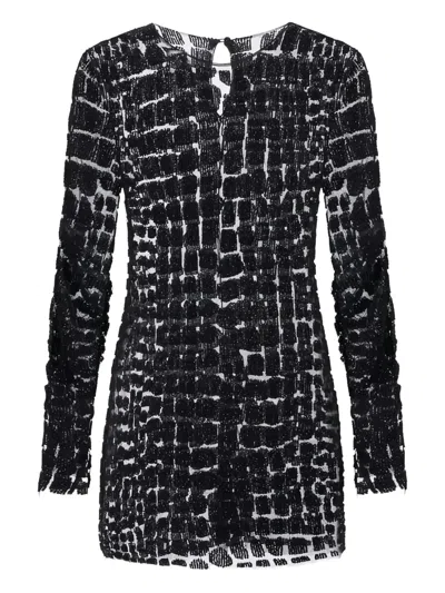 Elisabetta Franchi Sequined Long-sleeve Mini Dress In Black