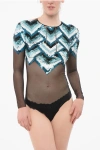 Elisabetta Franchi Sequined Mesh Bodysuit In Blue