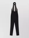 Elisabetta Franchi Black Jumpsuit With Embroidered Bodice And Halterneck In Tech Fabric Stretch Woman In Black
