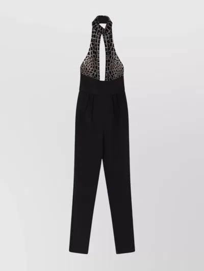 ELISABETTA FRANCHI SEQUINED SATIN SUIT DETAIL CUT-OUT