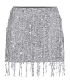 Elisabetta Franchi Sequin Tulle Skirt With Fringe And Metallic Finish In Gray