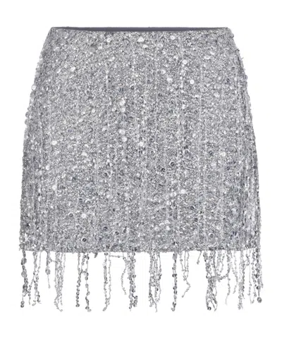 ELISABETTA FRANCHI ELISABETTA FRANCHI SEQUIN EMBELLISHED FRINGED TULLE MINI SKIRT