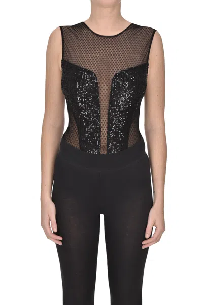 Elisabetta Franchi Sequined Tulle Body In Black