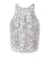 Elisabetta Franchi Sequined Halter Top With Fringe Detail And Silhouette In Gray