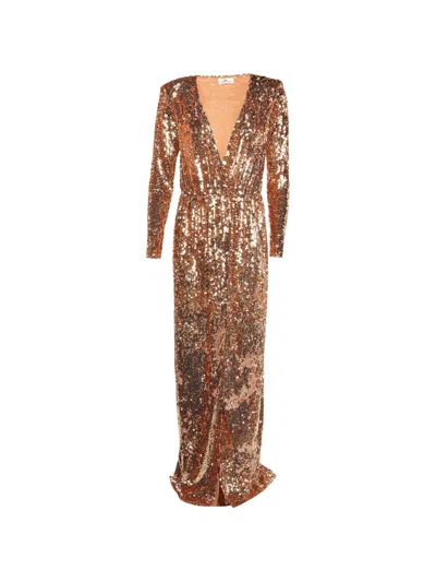 Pre-owned Elisabetta Franchi Sequin-embellished Maxi Dress In Gold
