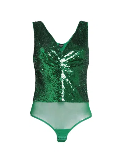 Pre-owned Elisabetta Franchi Sequin-embellished Tulle Bodysuit In Green