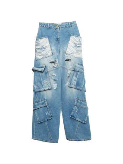 Pre-owned Elisabetta Franchi Sequinned Cargo Jeans In Blue