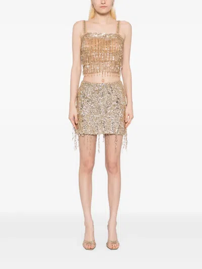Elisabetta Franchi Sequinned-fringe Tulle Mini Skirt In Gold