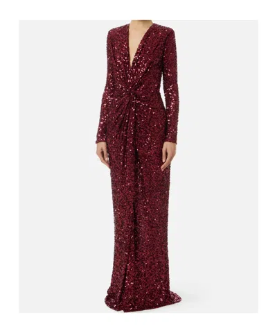 Elisabetta Franchi Red Carpet Dress In Sequins In Brown
