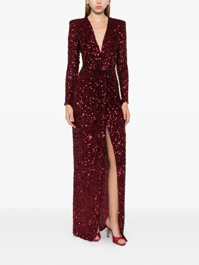 Elisabetta Franchi Sequinned Gown Dress In Red