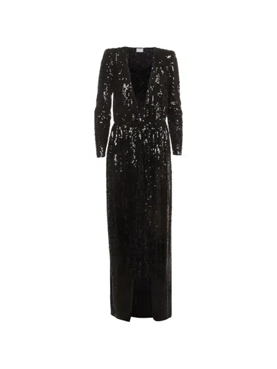 Pre-owned Elisabetta Franchi Sequinned Wrap Dress In Black